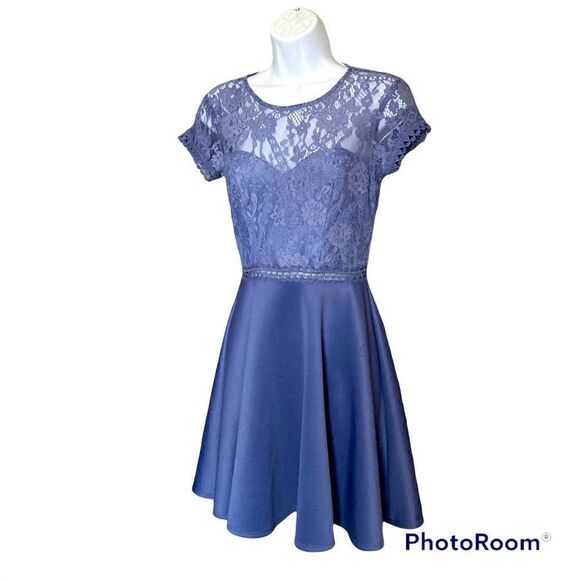 City Studios Juniors' Lace & Scuba Fit & Flare Party Dress Periwinkle - Picture 5 of 16
